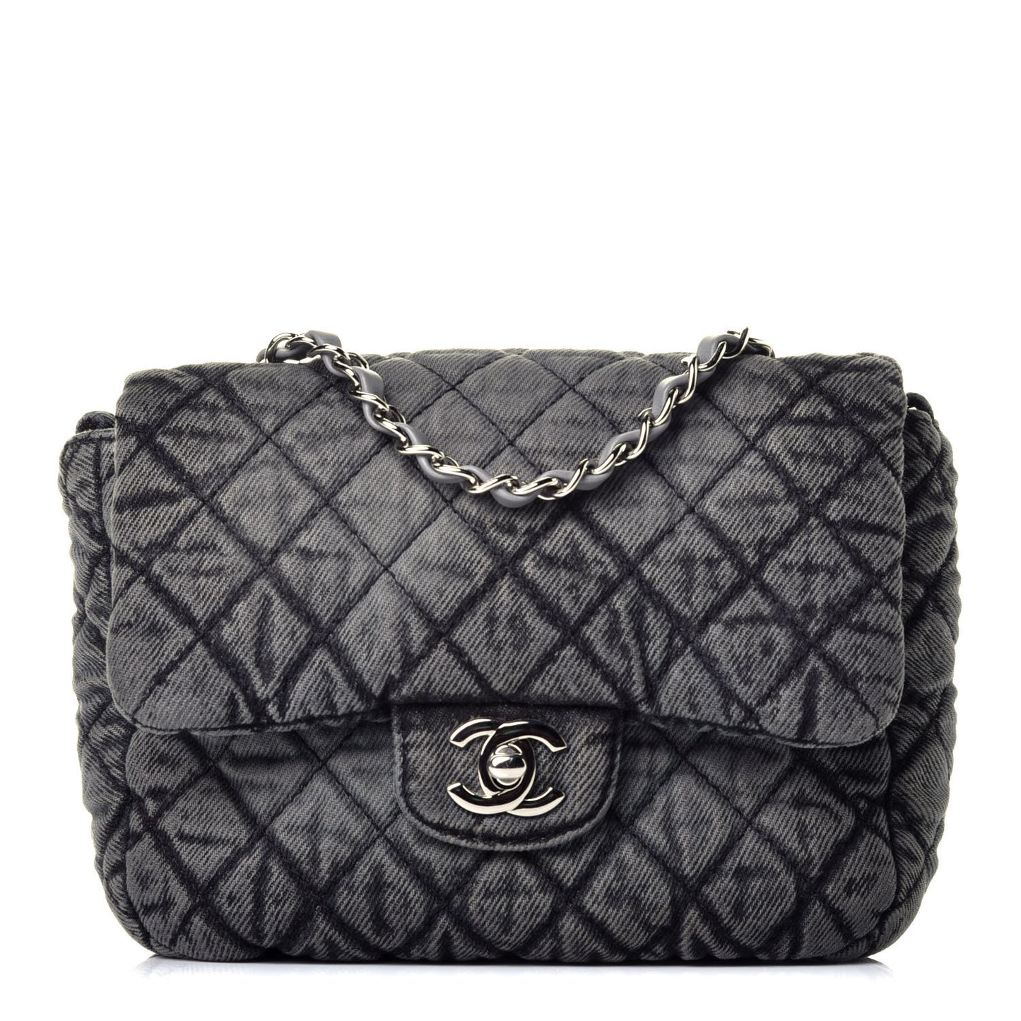 Washed Denim Quilted Small Denimpression Flap Grey Black