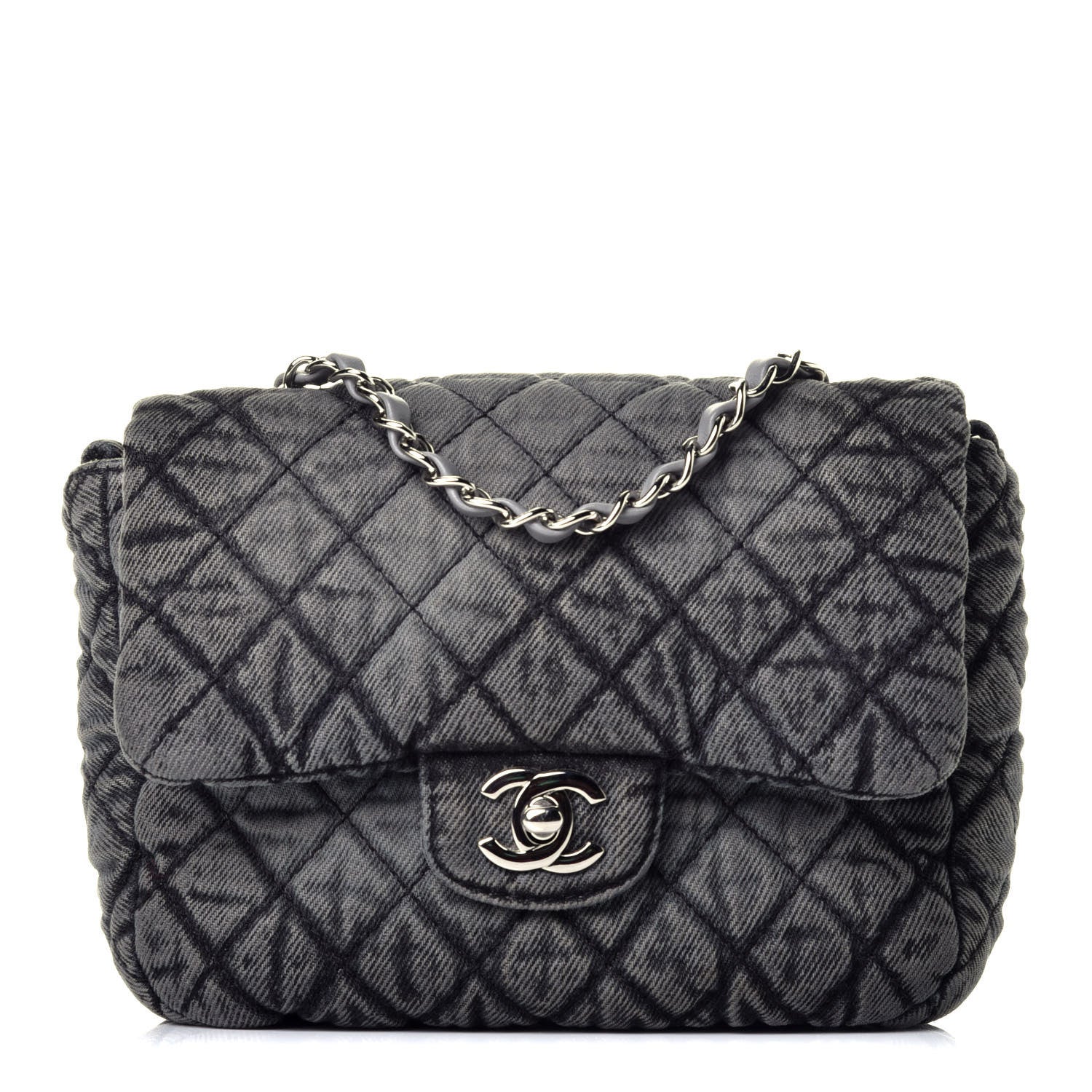 Chanel Washed Denim Quilted Small Denimpression Flap Grey Black 1 of 10