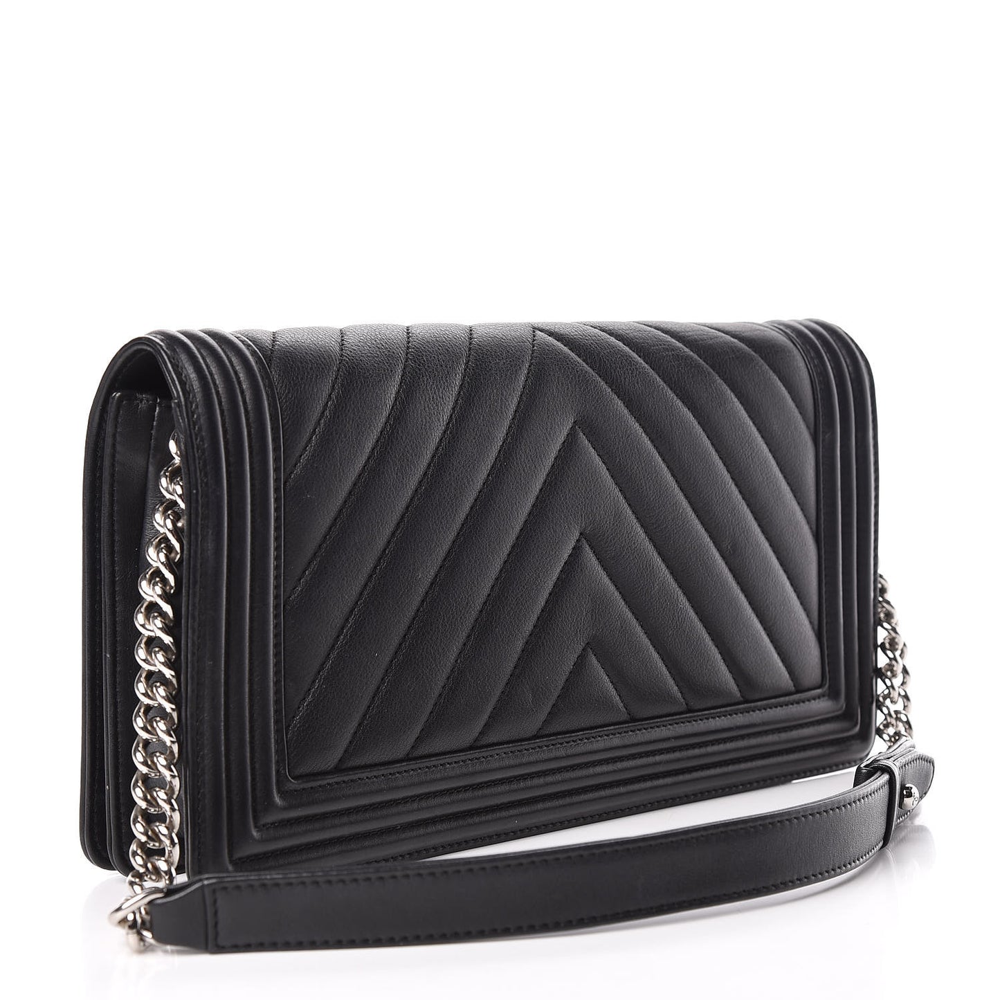 Calfskin Chevron Quilted Boy Convertible Clutch Flap Black