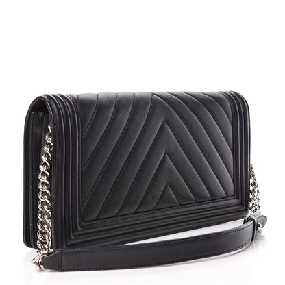 Chanel Calfskin Chevron Quilted Boy Convertible Clutch Flap Black 3 of 21