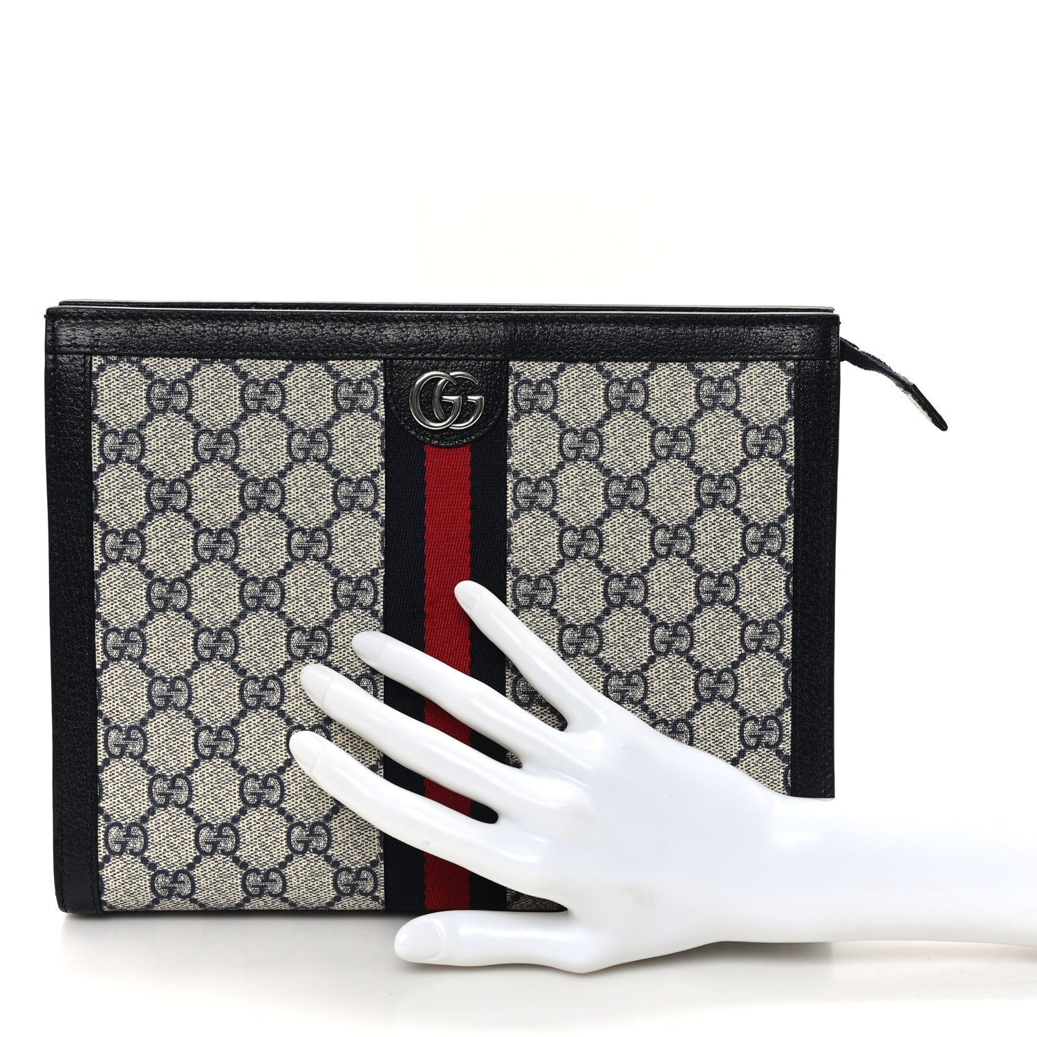 Gucci GG Supreme Monogram Web Ophidia Pouch Beige Blue 2 of 7