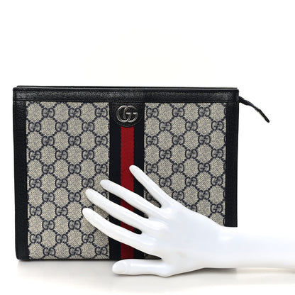 Gucci GG Supreme Monogram Web Ophidia Pouch Beige Blue 2 of 7