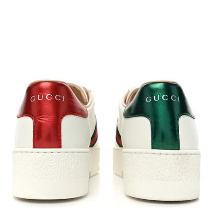 Gucci Calfskin Web Bee Embroidered Womens Ace Platform Sneakers 38 White 4 of 10