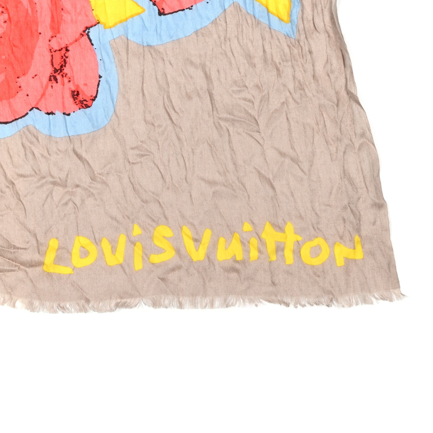 Louis Vuitton LOUIS VUITTON Monogram Silk Wool Roses Stole Beige 2 of 3