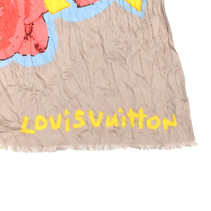 Louis Vuitton LOUIS VUITTON Monogram Silk Wool Roses Stole Beige 2 of 3