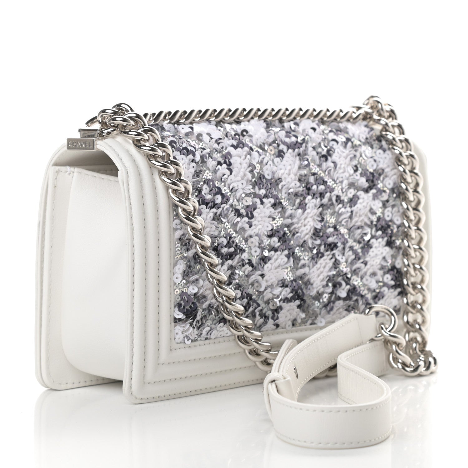 Chanel Calfskin Sequin Medium Boy Chanel Flap White 3 of 12