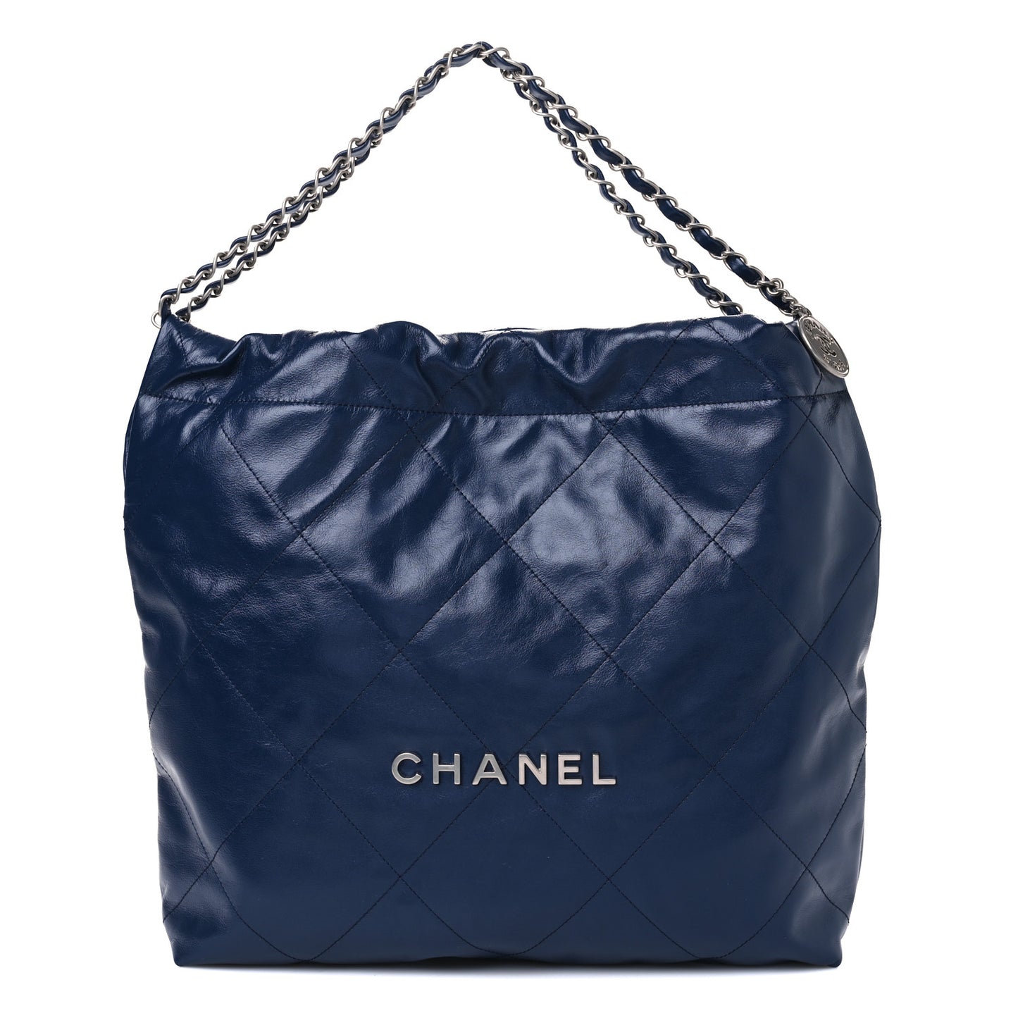 Shiny Calfskin Quilted Chanel 22 Navy Blue