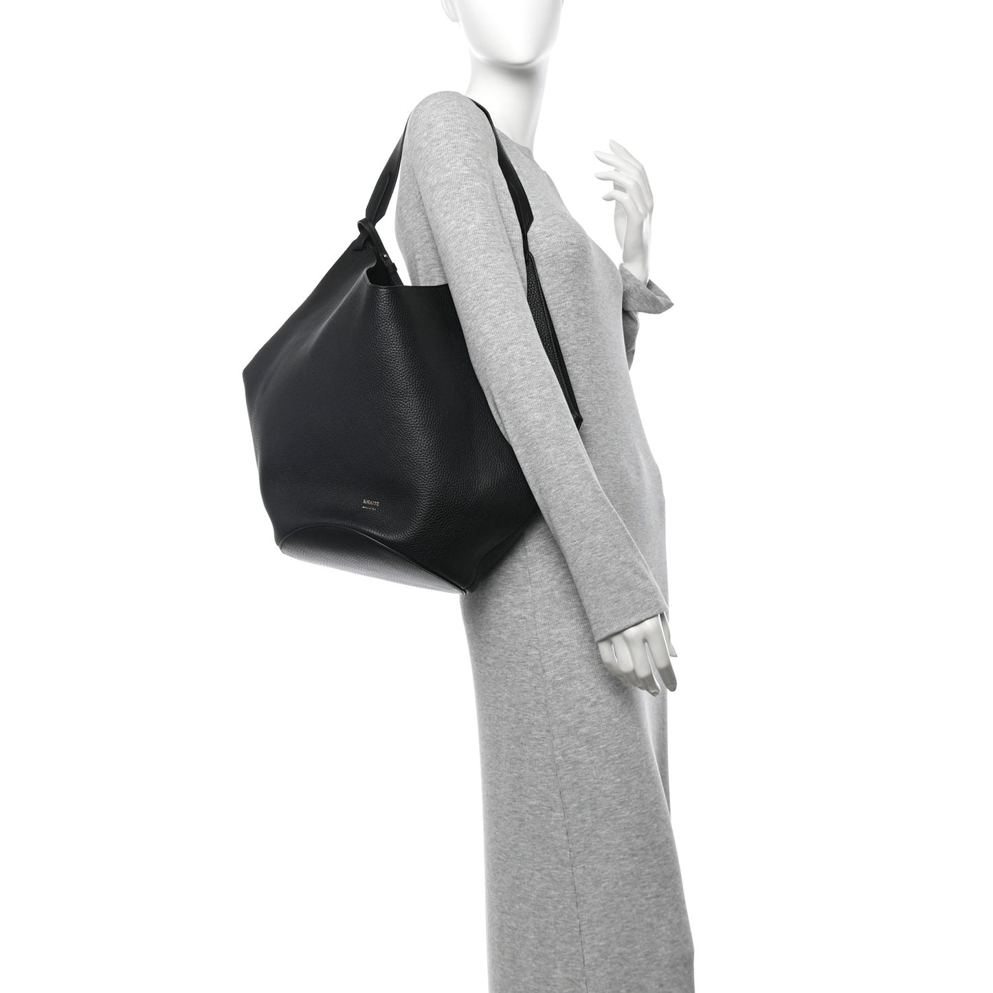 Pebbled Sport Calfskin Medium Lotus Tote Black