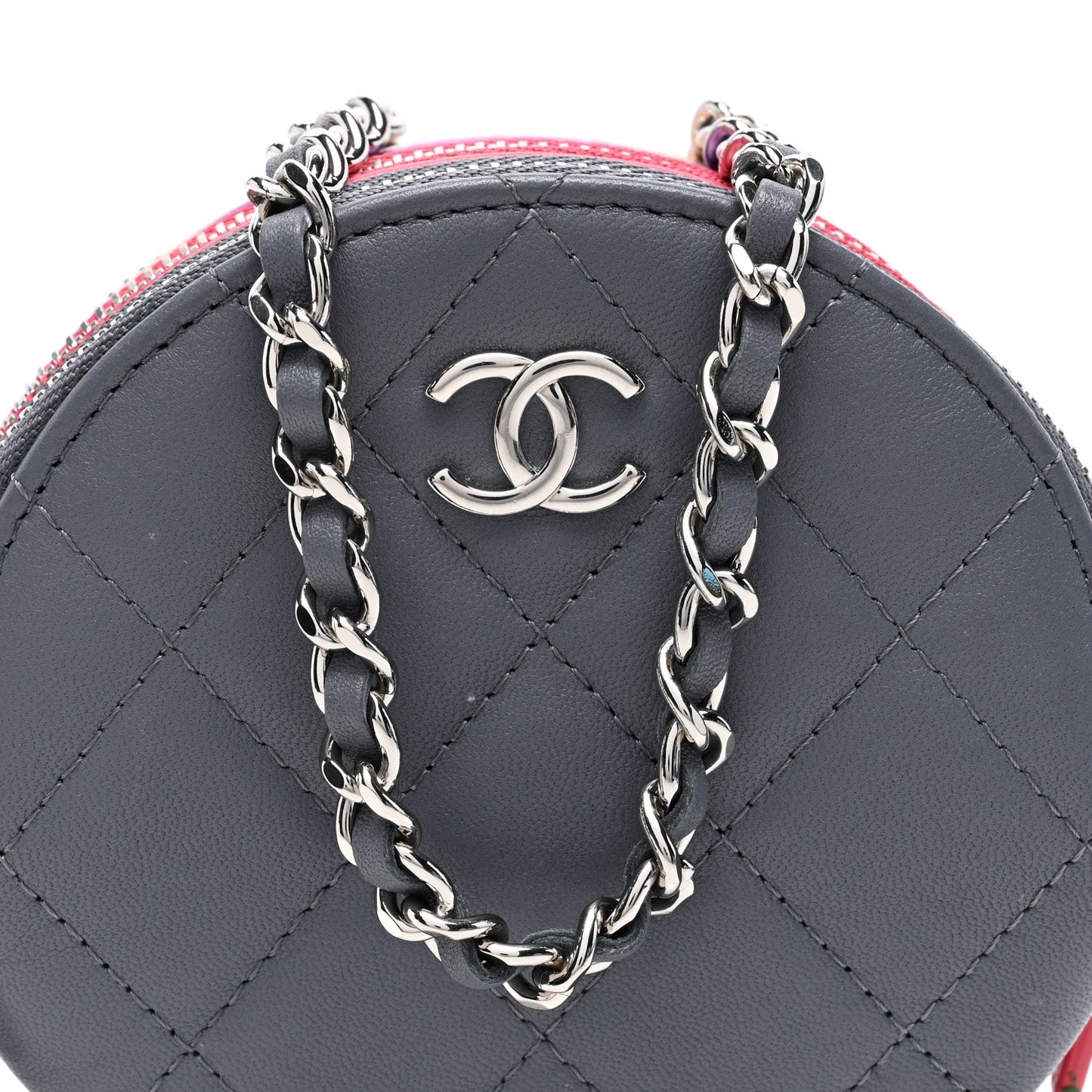 Lambskin Quilted Round Clutch With Chain Multicolor