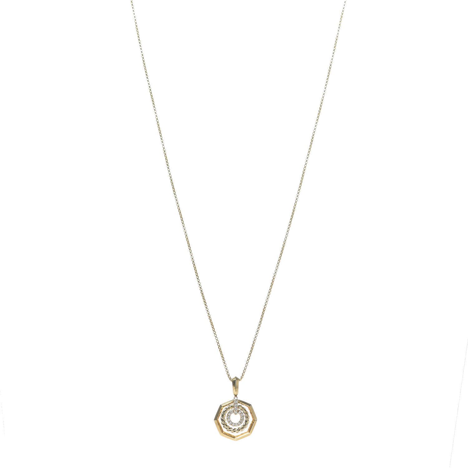 David Yurman 18K Yellow Gold Diamond 16mm Stax Pendant Necklace 1 of 5