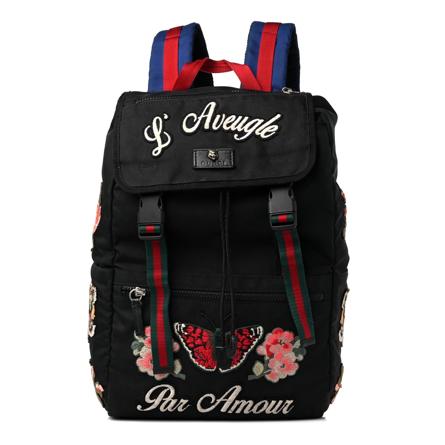 Techno Canvas Web L'Aveugle Par Amour Embroidered Double Buckle Backpack Black