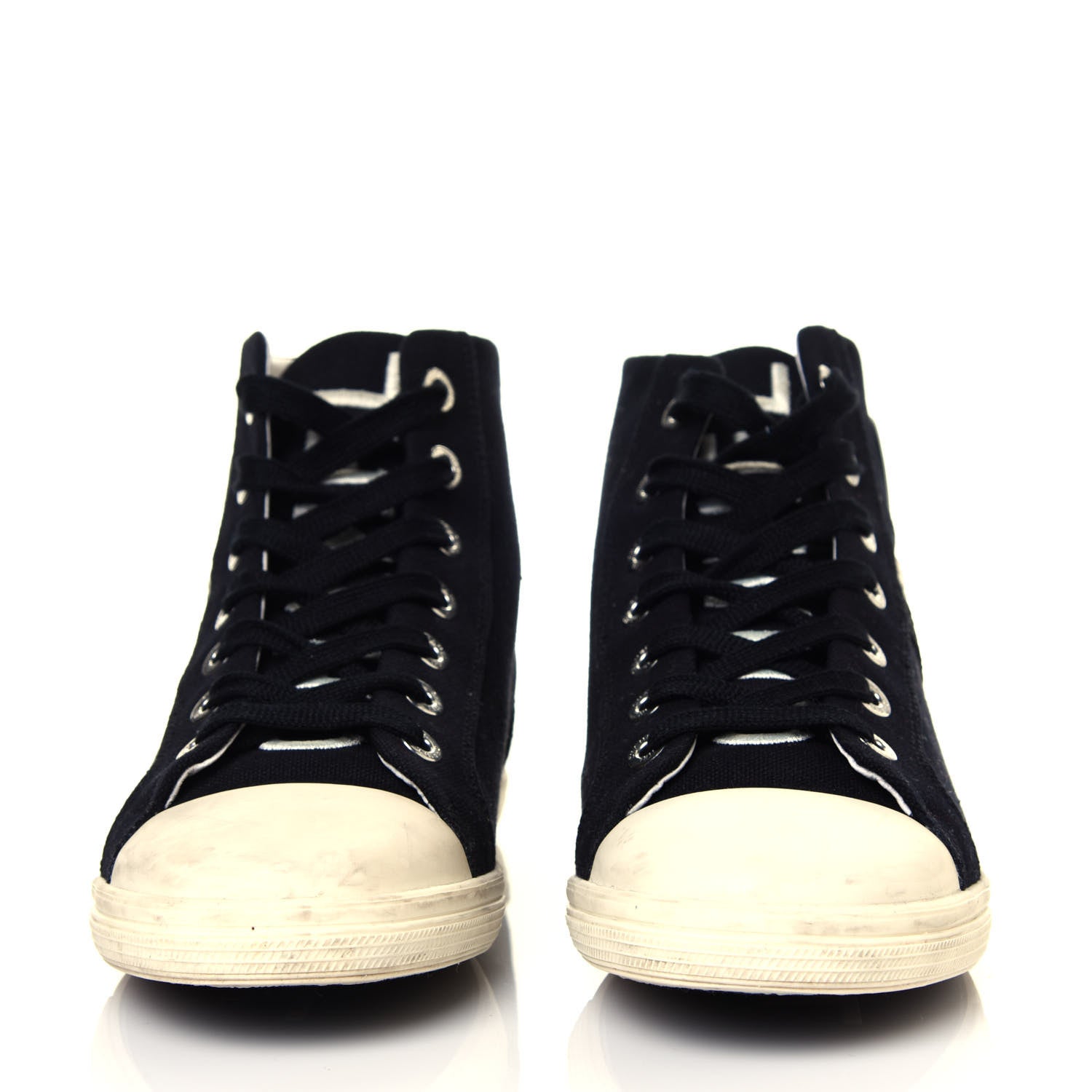 Chanel Canvas CC High Top Sneakers 38 Black White 2 of 6