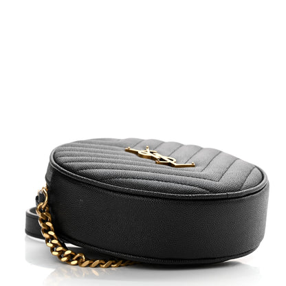 Saint Laurent Grain De Poudre Matelasse Chevron Quilted Round Vinyle Camera Bag Black 4 of 14