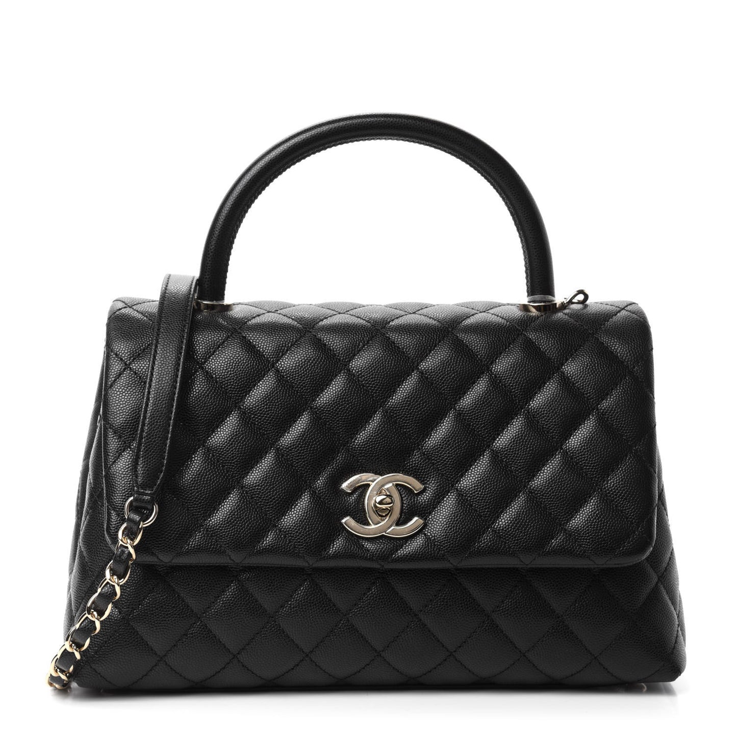 Caviar Quilted Small Coco Handle Flap Black