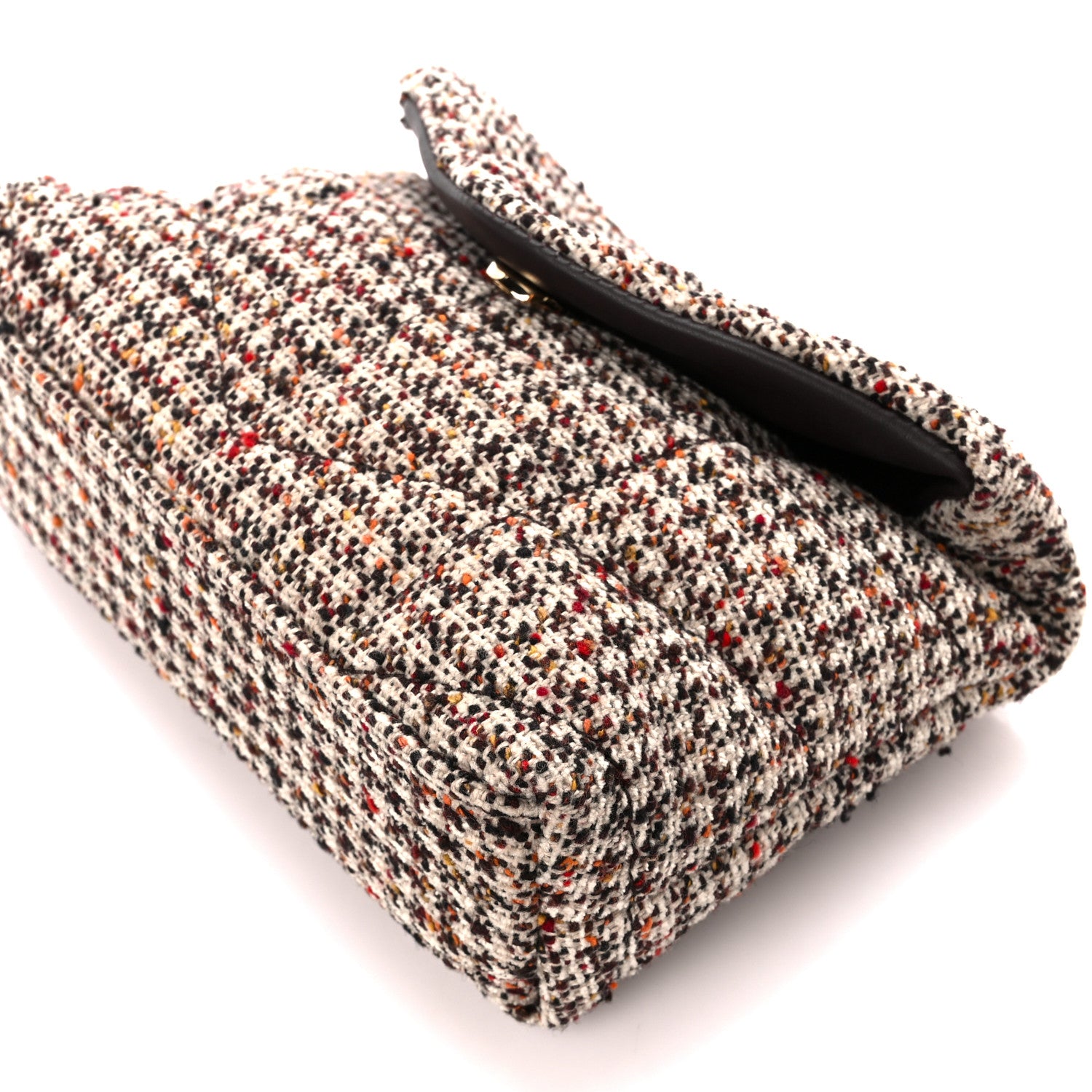 Saint Laurent Tweed Quilted Loulou Puffer Monogram Pouch Clutch Beige Umber Multicolor 15 of 15