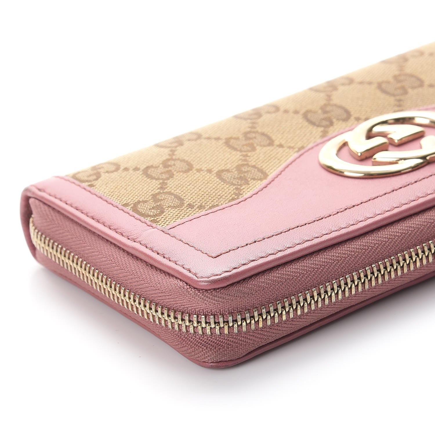 Gucci Monogram Margaux Calfskin Sukey Zip Around Wallet Beige Ebony Vintage Rose 10 of 11