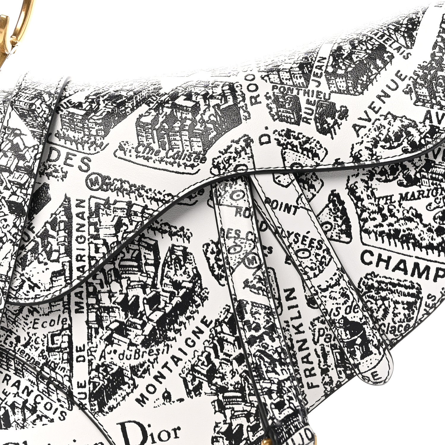 Christian Dior Calfskin Plan De Paris Printed Saddle Bag With Strap White Black 8 of 10