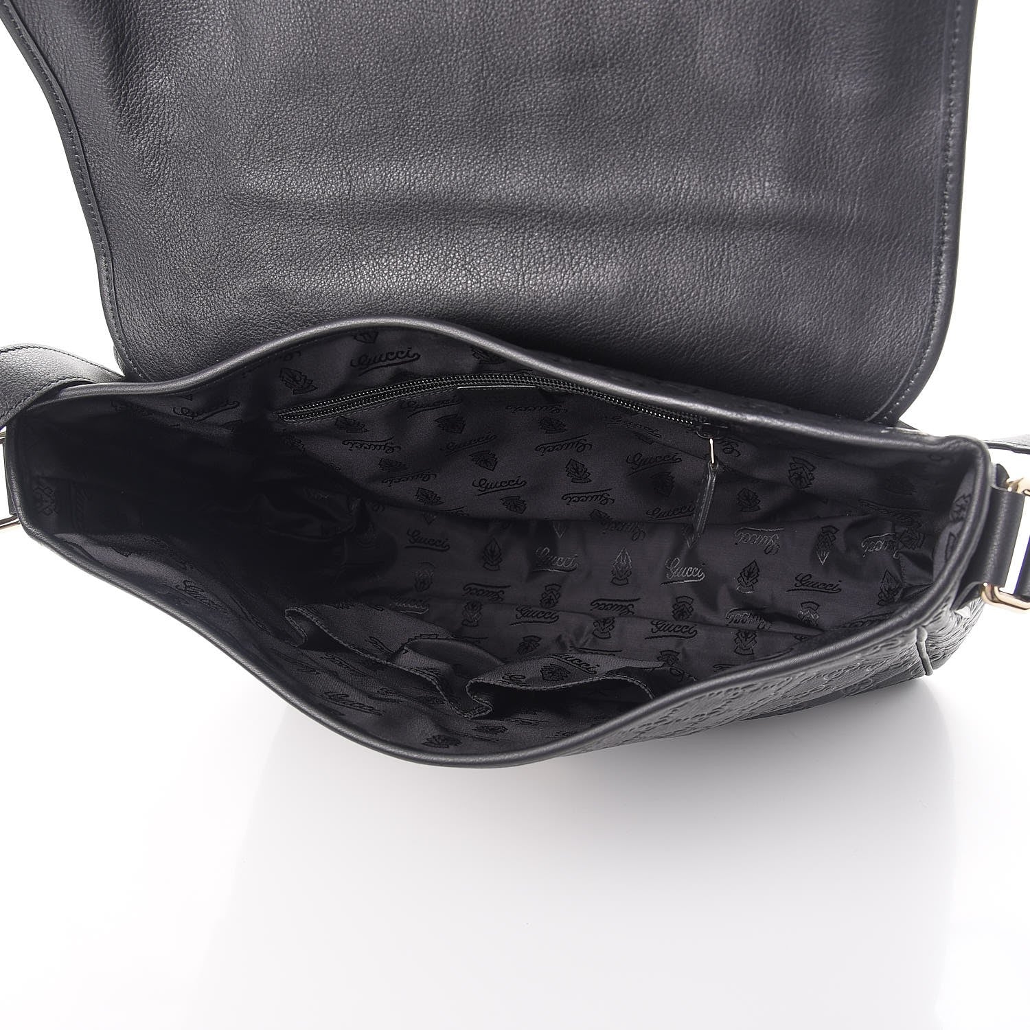 Gucci Guccissima Medium Flap Messenger Bag Black 5 of 9