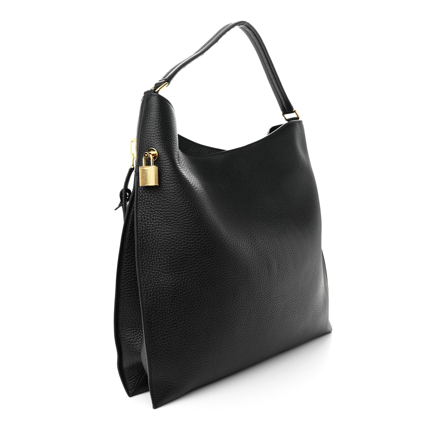 Pebbled Calfskin Large Alix Padlock Zip Hobo Bag Black