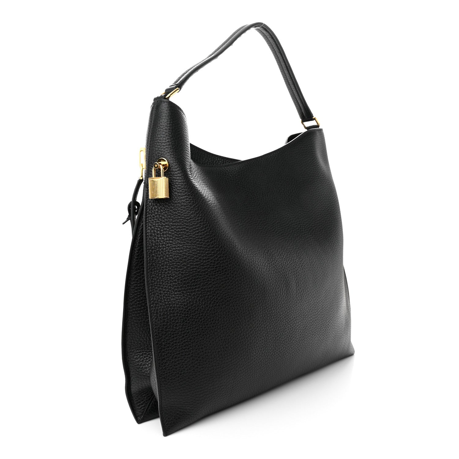 Tom Ford Pebbled Calfskin Large Alix Padlock Zip Hobo Bag Black 4 of 11