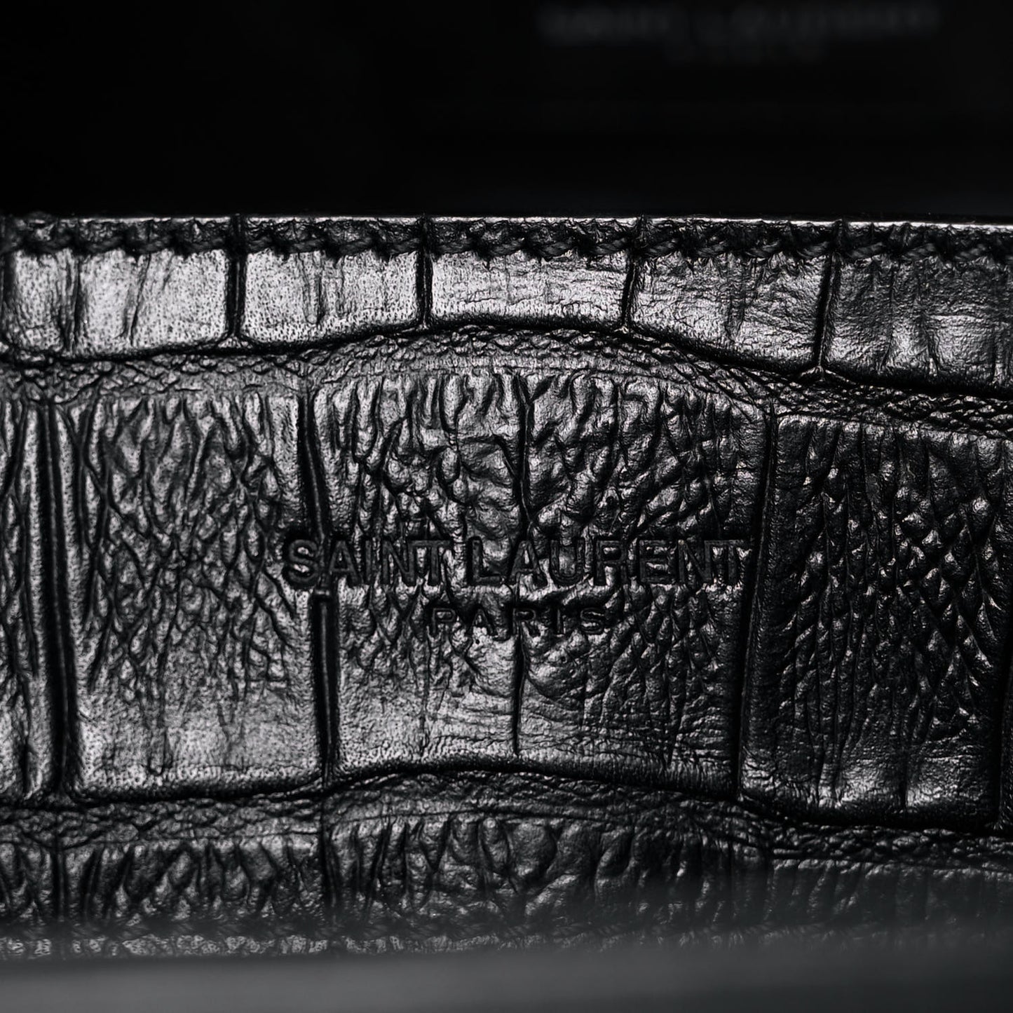 Calfskin Crocodile Embossed Medium Trois Class Tote Black