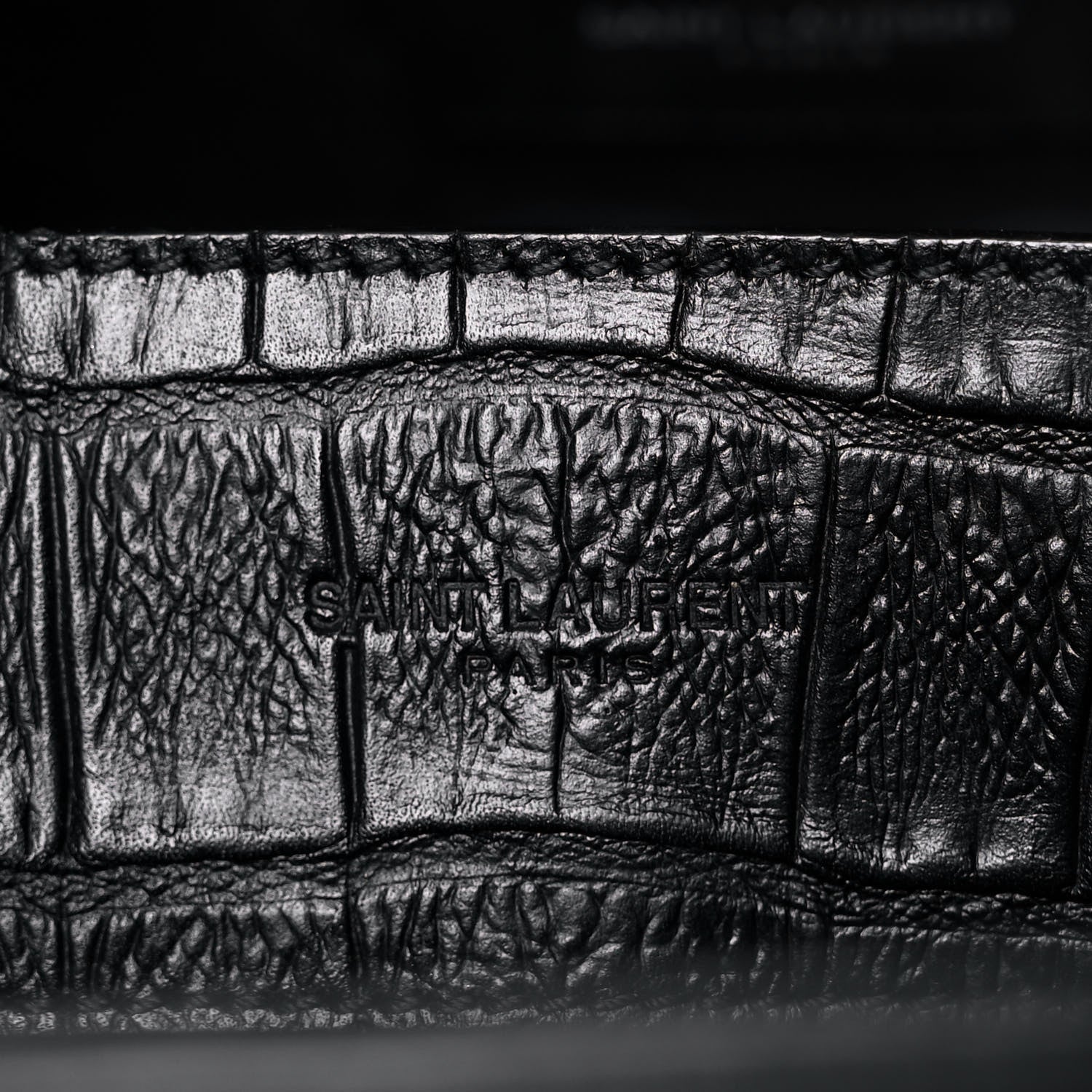 Saint Laurent Calfskin Crocodile Embossed Medium Trois Class Tote Black 8 of 17