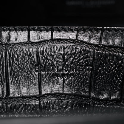 Saint Laurent Calfskin Crocodile Embossed Medium Trois Class Tote Black 8 of 17