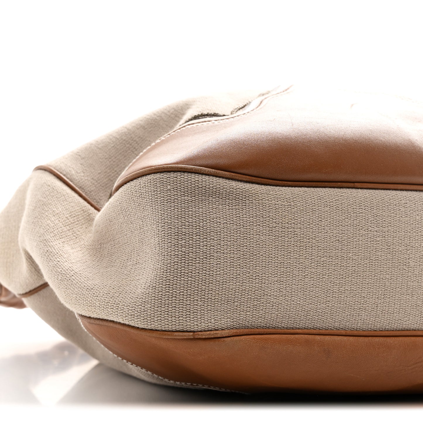 Canvas Calfskin Trimmed Tote Beige Brown