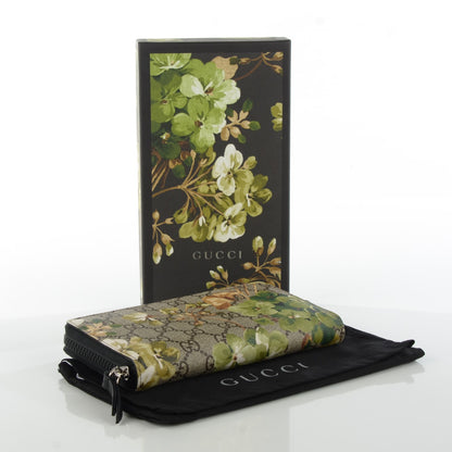 Gucci GG Supreme Monogram Blooms Zip Around Wallet Beige New Military Black 4 of 7