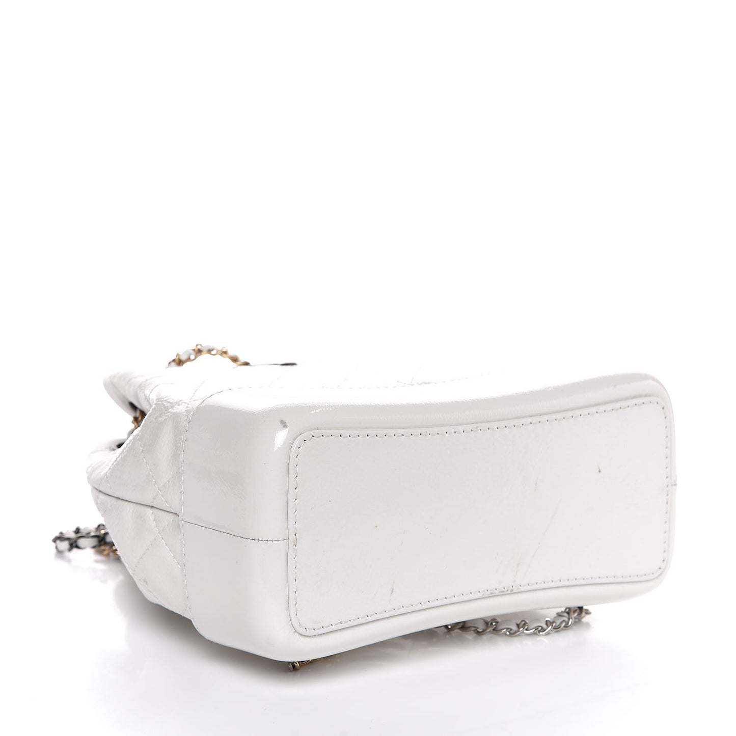 Patent Goatskin Quilted Small Gabrielle Backpack White