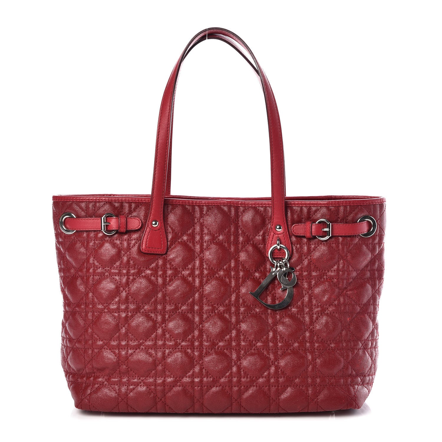 Christian Dior Coated Canvas Cannage Small Panarea Tote Red 1 of 9