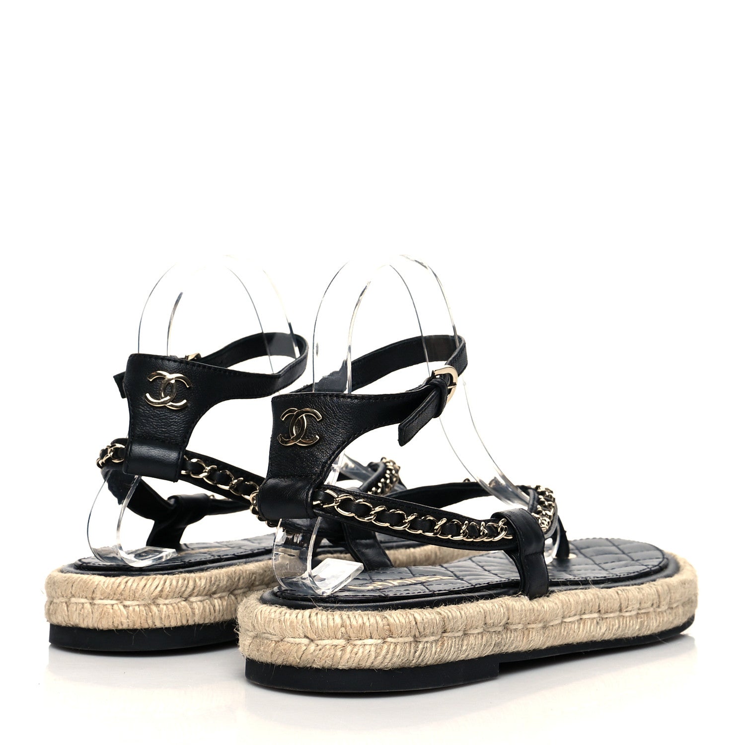 Chanel Lambskin Chain CC Thong Espadrille Sandals 40 Black 4 of 8