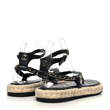 Chanel Lambskin Chain CC Thong Espadrille Sandals 40 Black 4 of 8