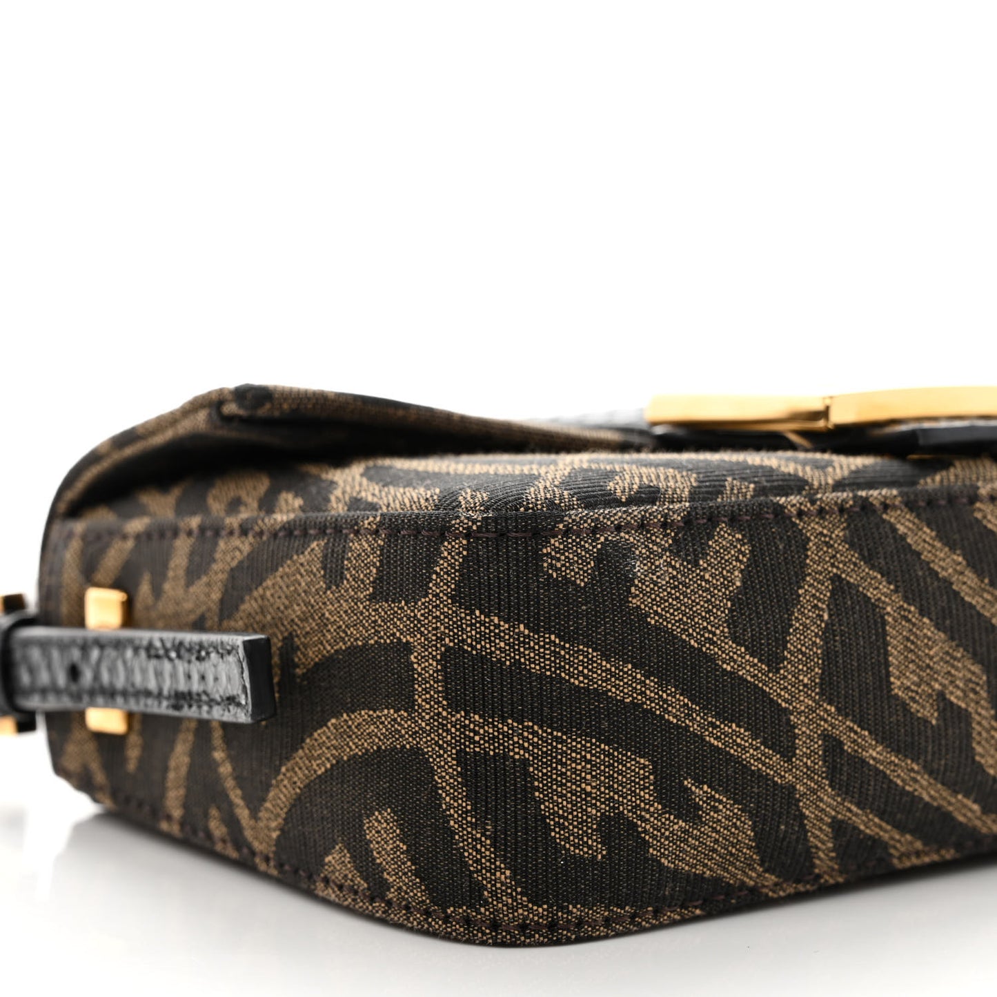 X SARAH COLEMAN Fabric Jacquard Ayers Enamel FF Vertigo Mini Baguette 1997 Tobacco Moro Black