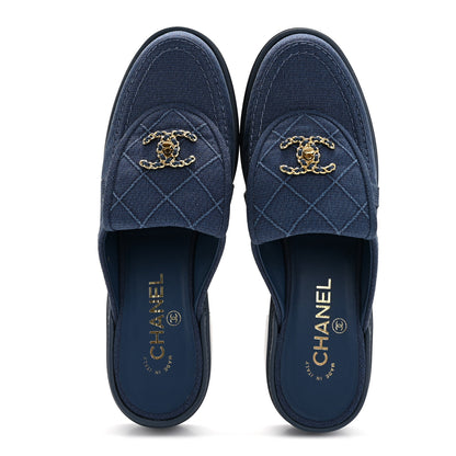 Chanel Fabric Quilted CC Turnlock Mules 39 Blue 2 of 9