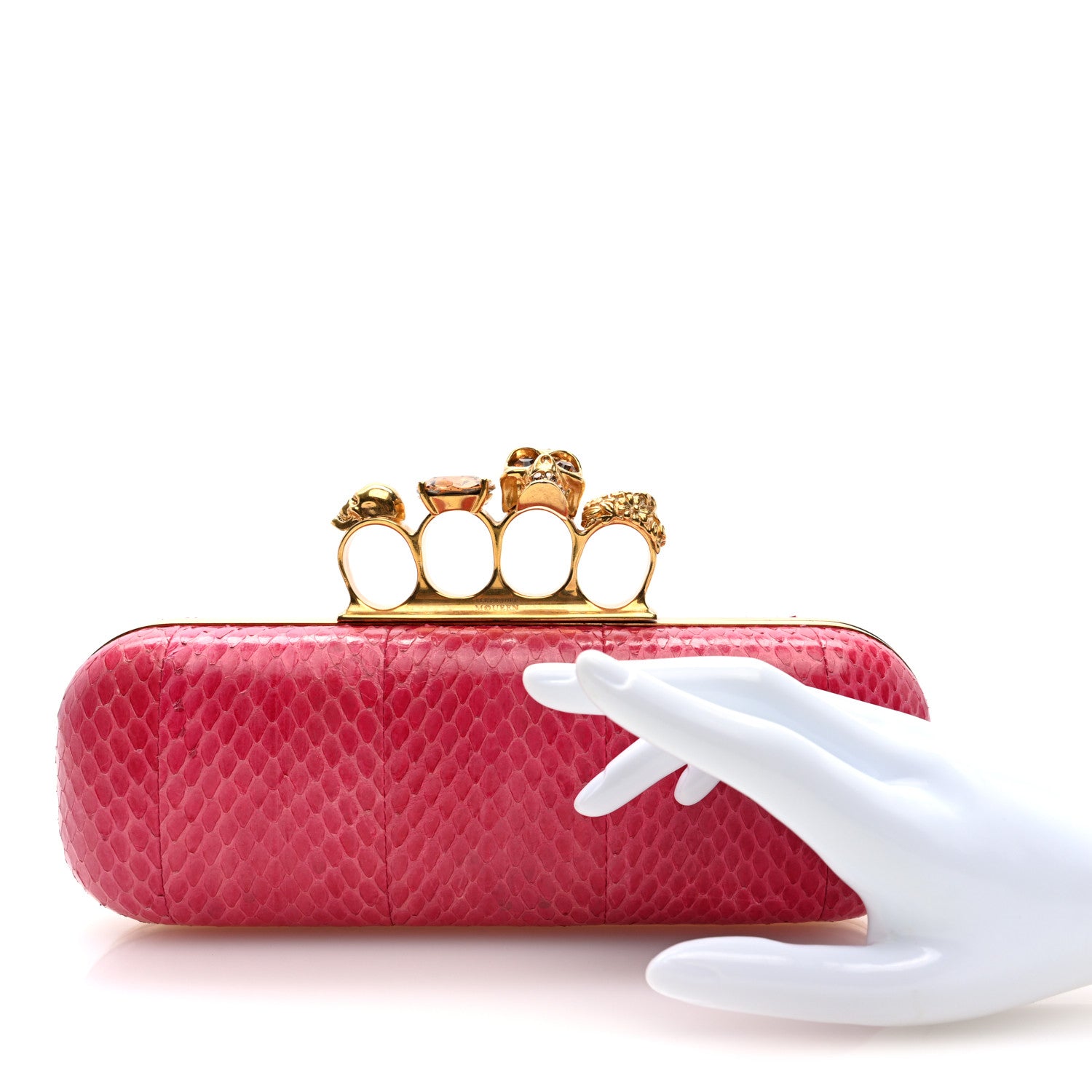 Alexander McQueen Snakeskin Knuckle Box Clutch Pink 2 of 9