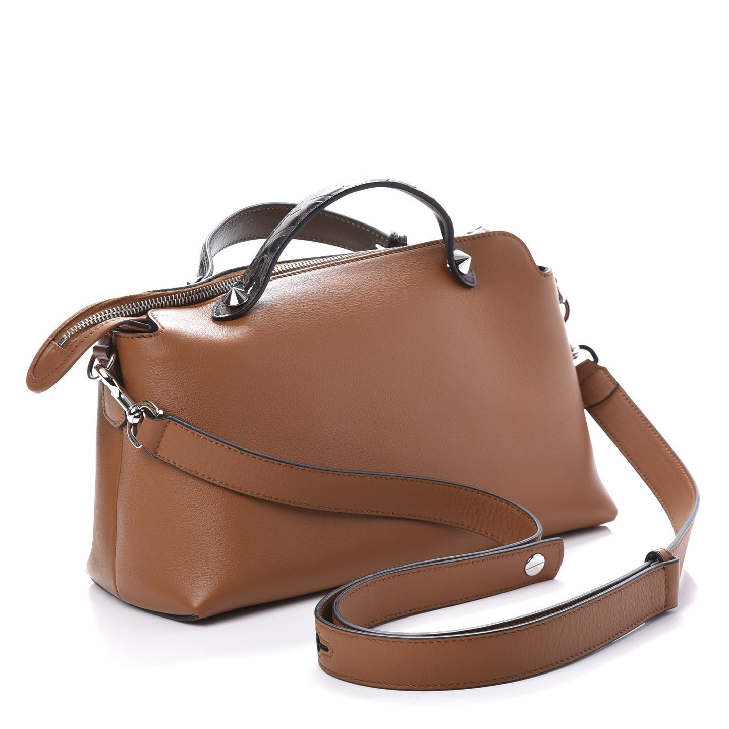 Vitello Dolce Bi-Color FF 1974 Embossed Medium By The Way Boston Bag Brandy Maya Black