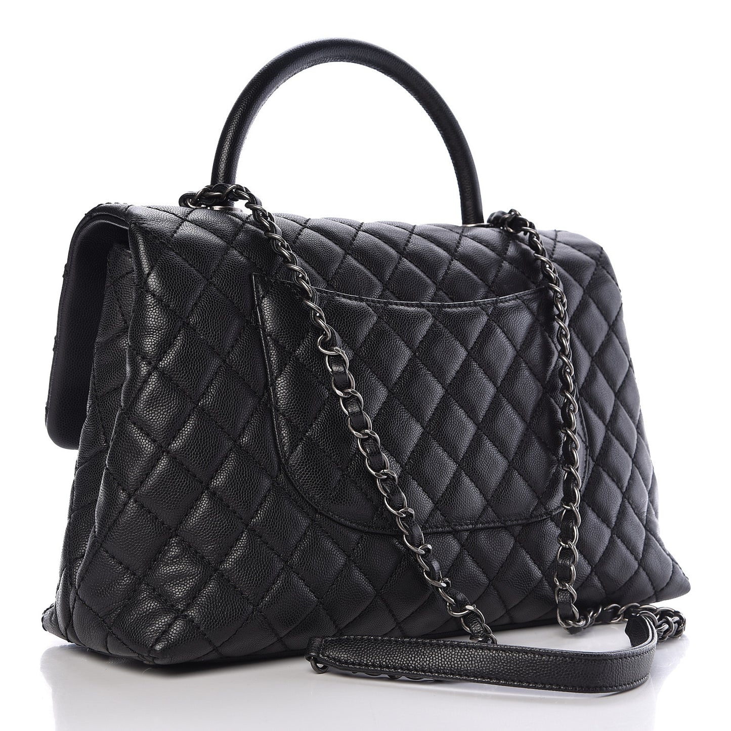 Caviar Quilted Medium Coco Handle Flap Black