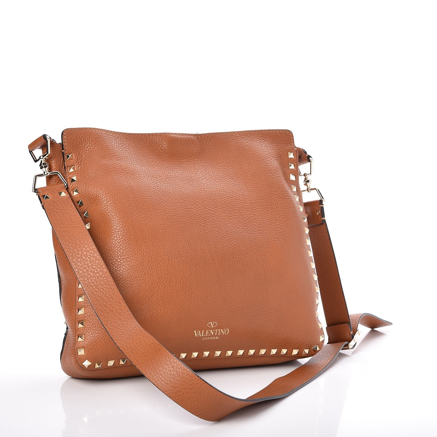 Valentino Garavani Pebbled Calfskin Large Rockstud Flip-Lock Messenger Bag Light Cuir 3 of 9