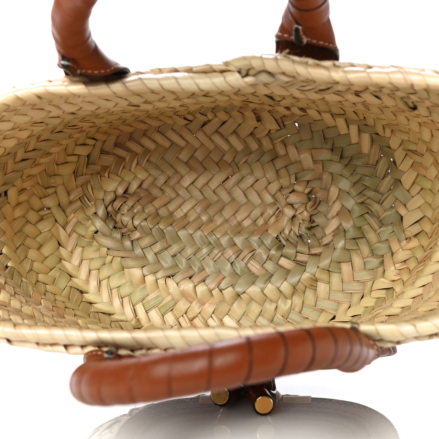 Raffia Small Grain Calfskin Small Marcie Basket Tan