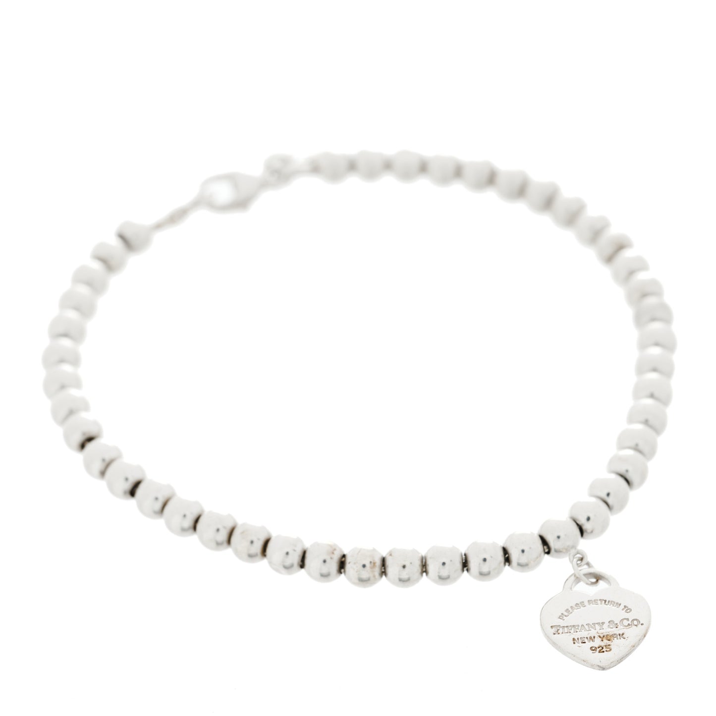 Sterling Silver Enamel 4mm Return to Tiffany Heart Tag Bead Bracelet Pink