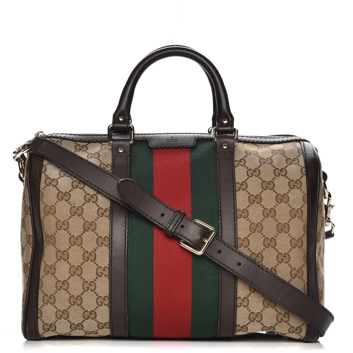 Gucci Monogram Vintage Web Medium Boston Dark Brown 1 of 15