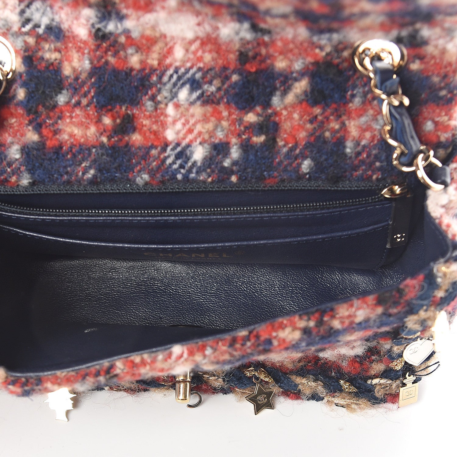 Chanel Tweed Quilted Charms Mini Rectangular Flap Red Multicolor 4 of 10