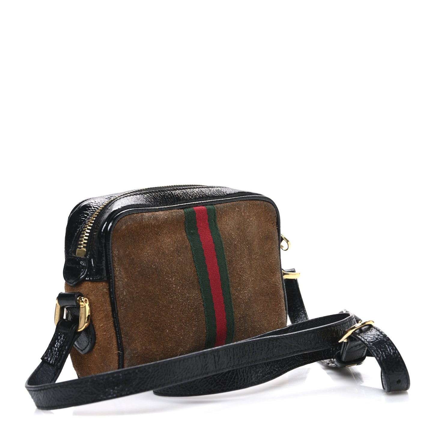 Suede Patent Web Small Ophidia Shoulder Bag Nocciola Black