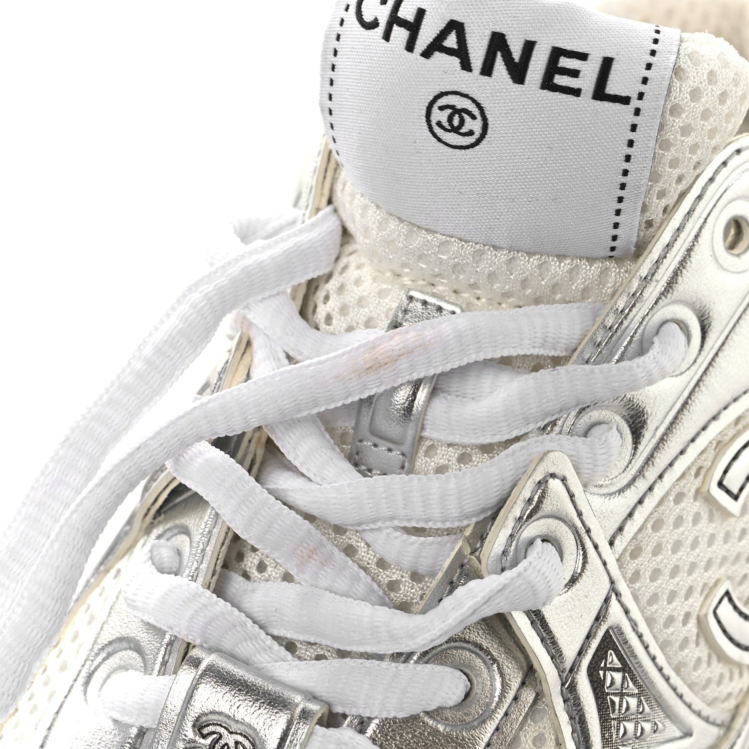 Chanel Fabric Laminated Calfskin Stretch CC Sneakers 35 White