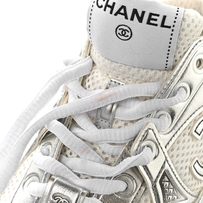 Chanel Fabric Laminated Calfskin Stretch CC Sneakers 35 White Silver 10 of 12