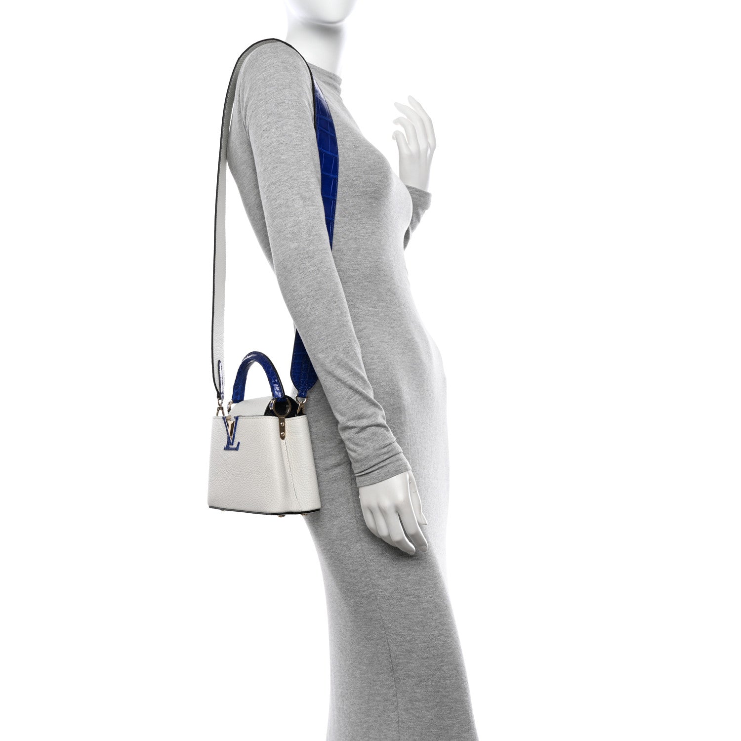 Louis Vuitton Taurillon Crocodile Capucines Mini White Bleu Santorin 2 of 10