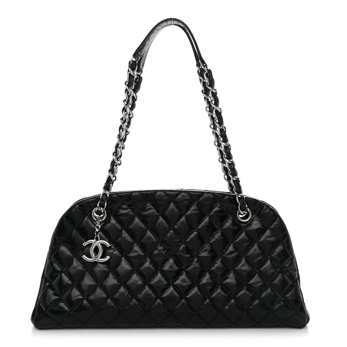 Glazed Calfskin Quilted Medium Just Mademoiselle Black