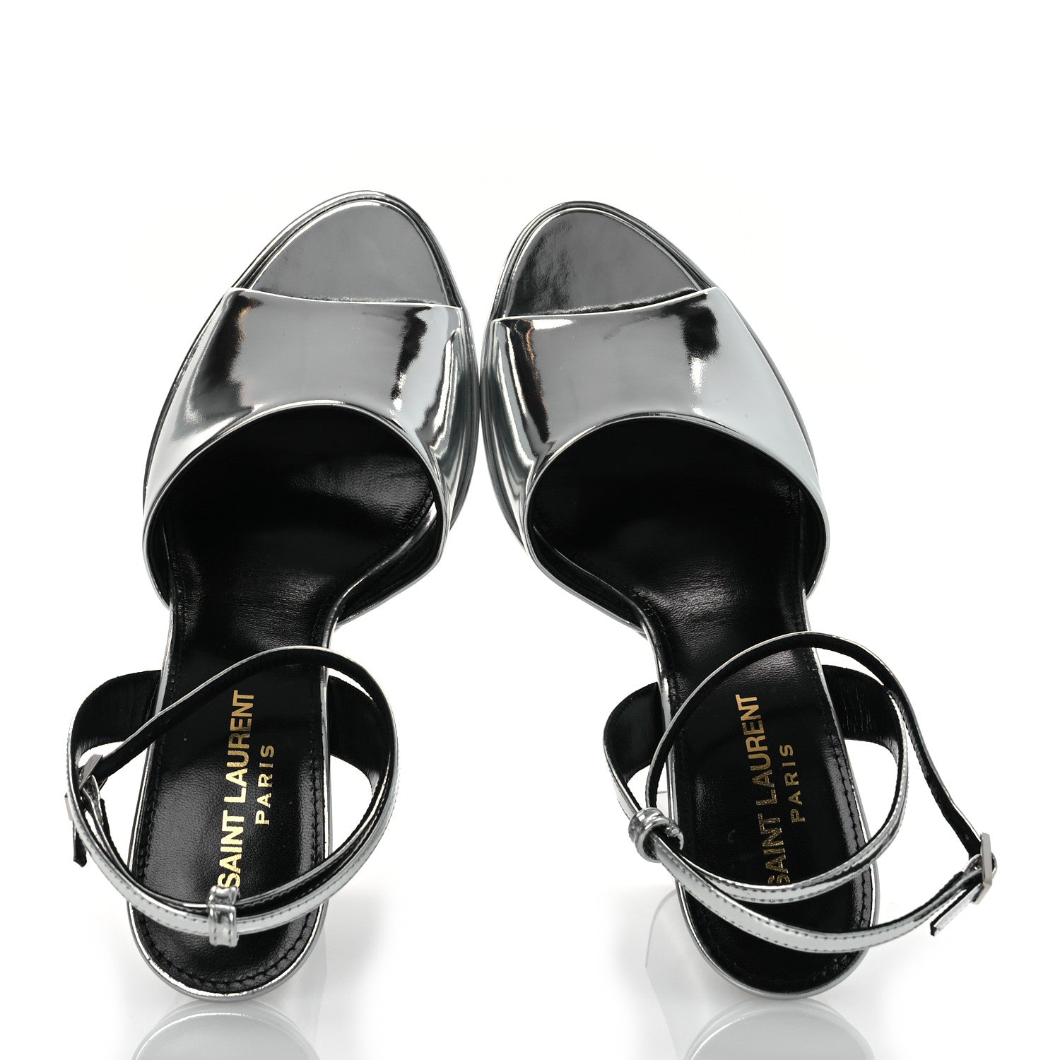 Saint Laurent Metallic Patent Sexy 95 Tanouk Platform Sandals 37 Argento 6 of 13