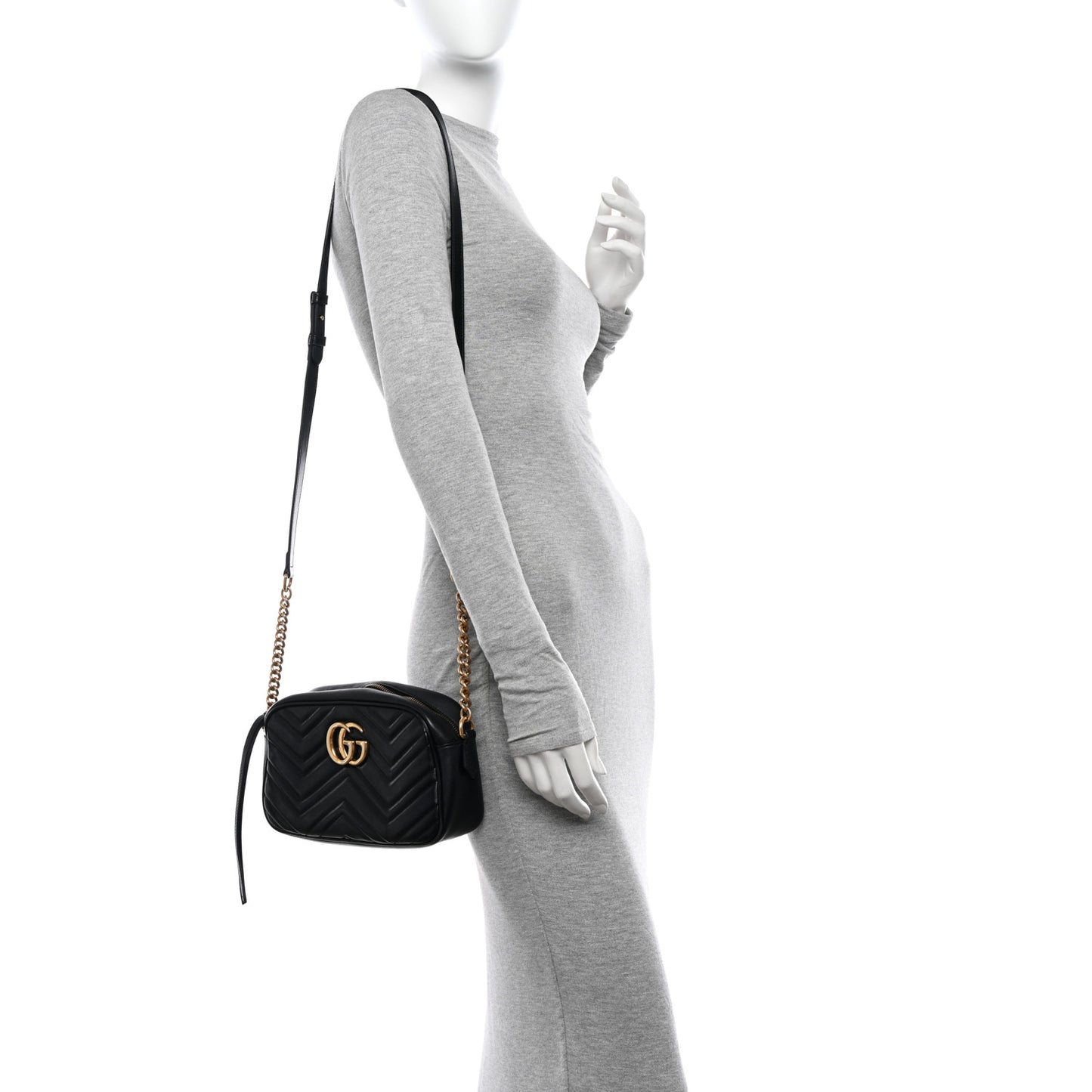 Calfskin Matelasse Small GG Marmont Chain Shoulder Bag Black